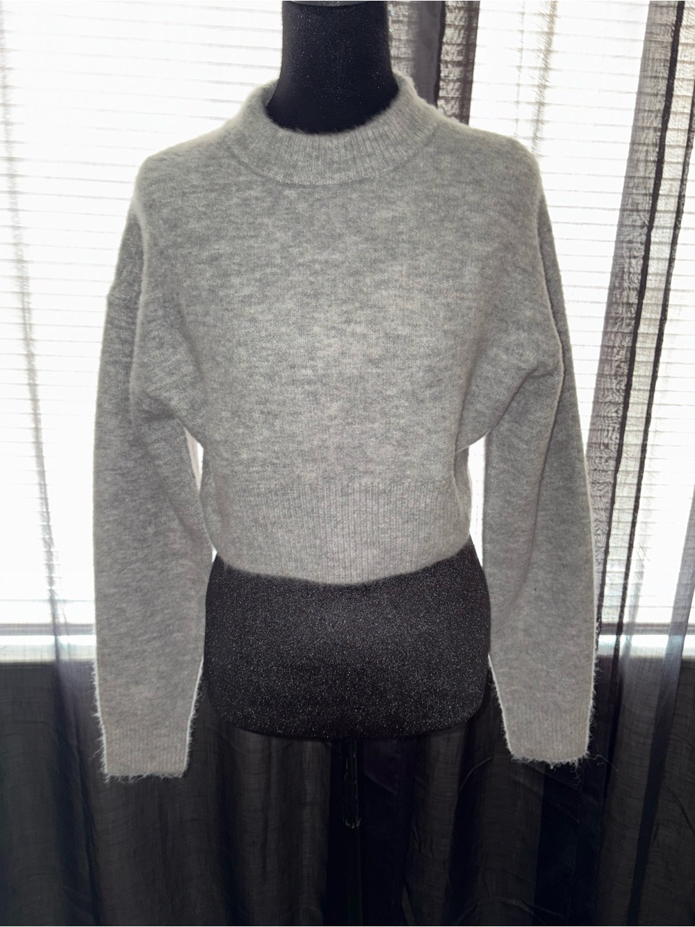 Zara Light Grey Cropped Crewneck Sweater